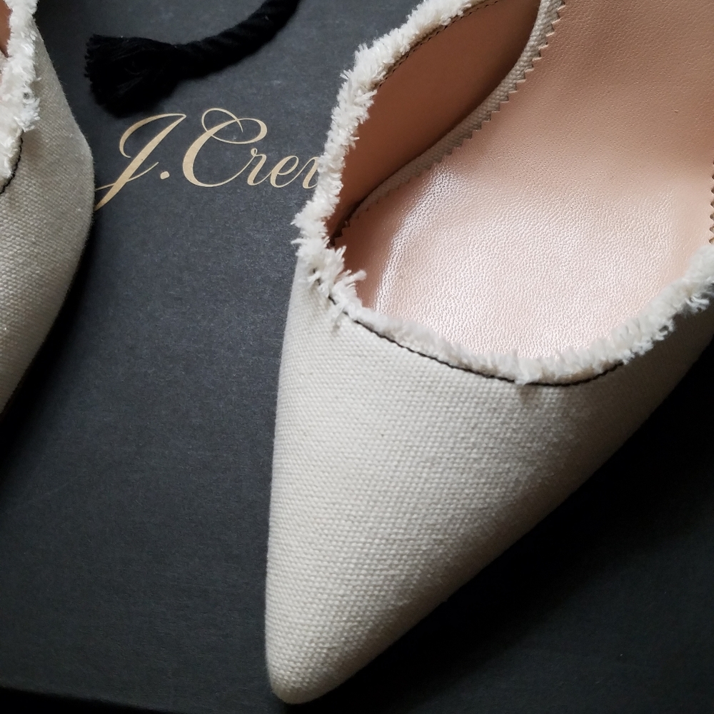 NIB J. Crew Canvas Heels Ankle Rope Tie Fringe 9 - Picture 11 of 11